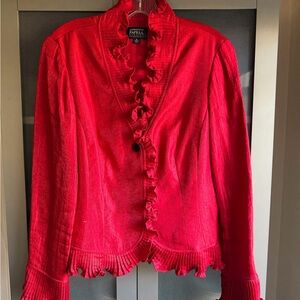 Adrianna Papell Red Ruffled Silk Evening Jacket